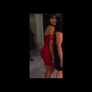 Red off the shoulder dress